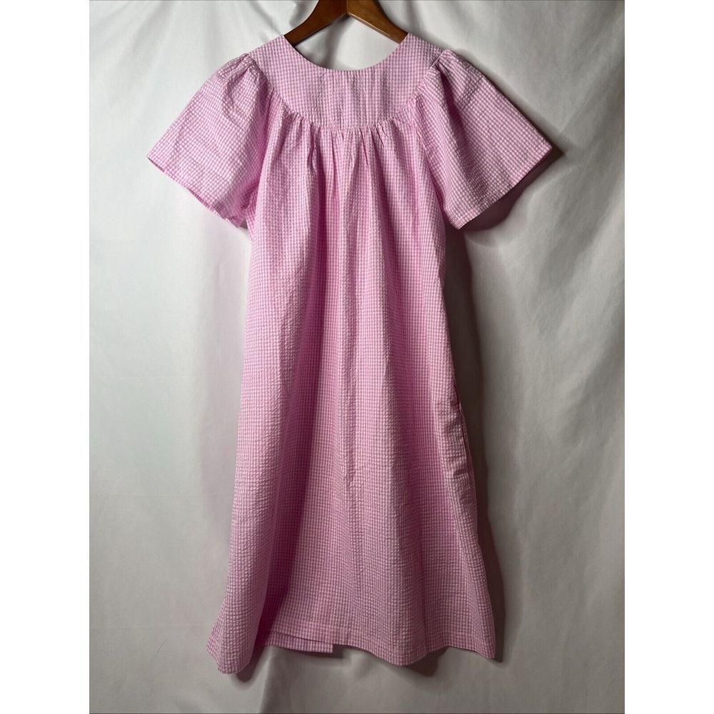 Miss Elaine Seersucker Gingham Checkered Short Sleeve Snap Front Robe Pink S - Picture 6 of 8